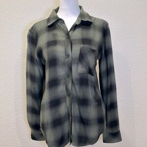 Rails Women’s Black and Green Long Sleeve Button Down Flannel Shirt Size XS